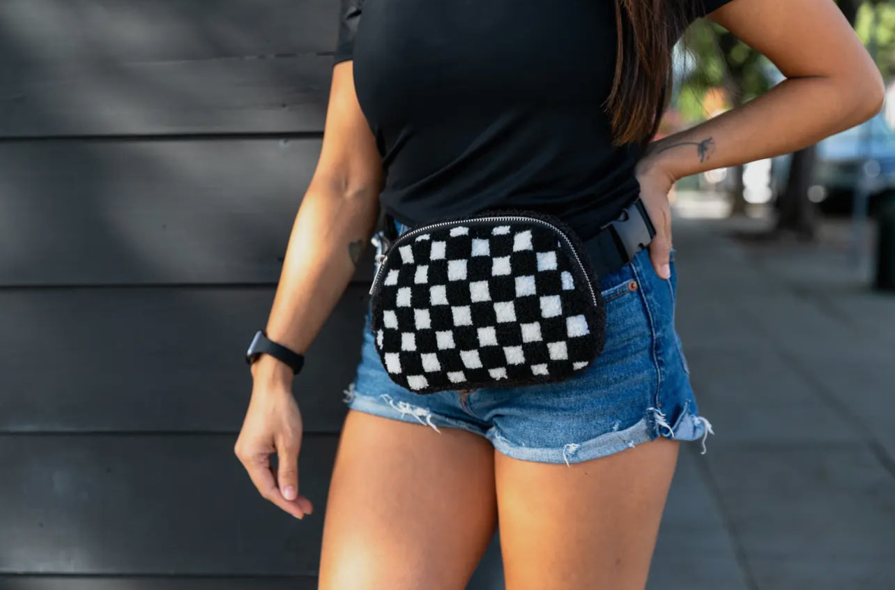 Black & White Checkered Belt Bag