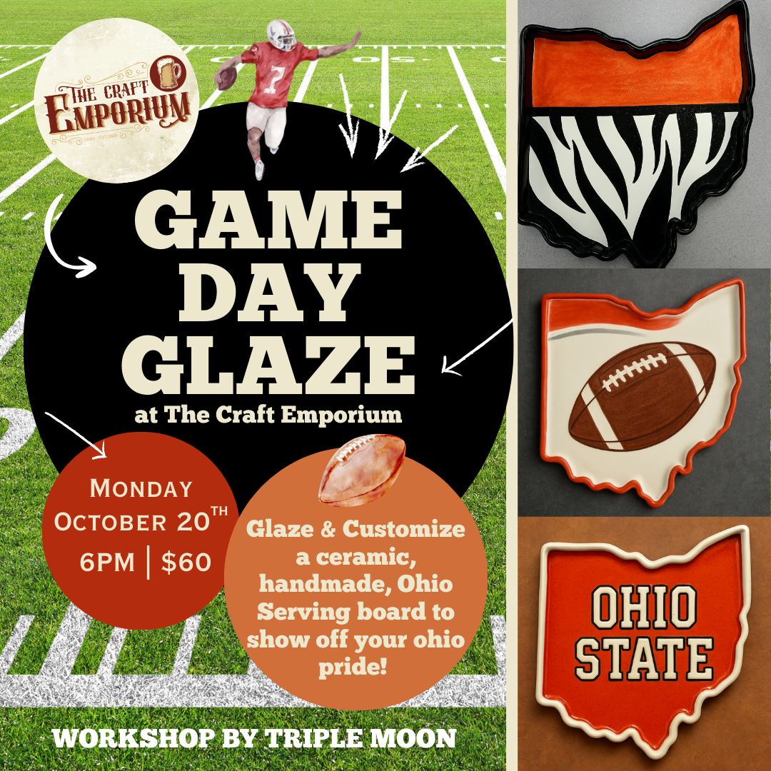 Game Day Glaze at Craft Emporium | Ceramic Serving Tray | Pottery Glazing Event | Ohio Sports Project