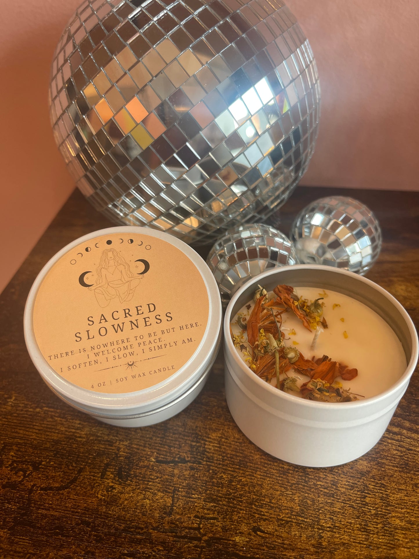 Sacred Slowness | 4 oz soy wax candle | flower toppings | Ritual Candle